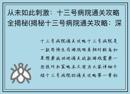 从未如此刺激：十三号病院通关攻略全揭秘(揭秘十三号病院通关攻略：深入挖掘游戏玩法)